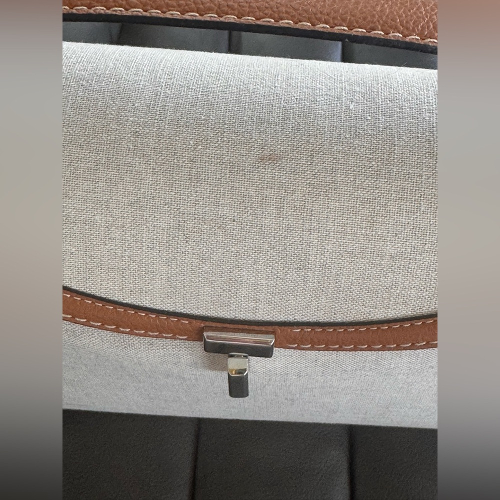 Toteme T-Lock Leather Trim Cotton Canvas Shoulder Bag - Picture 6 of 10